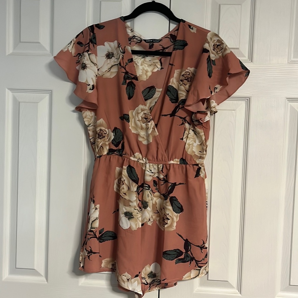 Floral Pink Romper Summer Romper Pink and White Flower Romper
